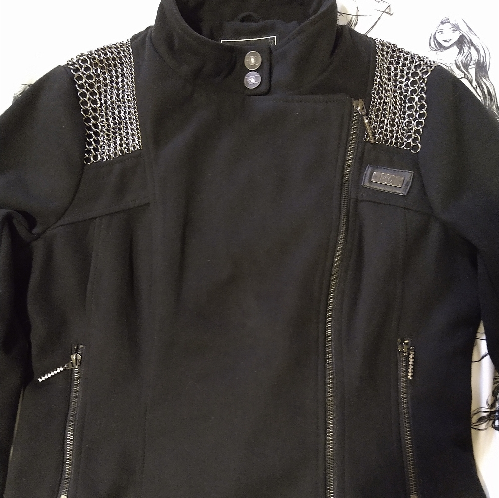 Rockawear Medium Wool Blend Coat Chains on Shoulder